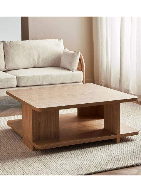 طاولة قهوة كلاسيكية بيج من خشب MDF، أبعادها 100 طول × 100 عرض × 40 ارتفاع.