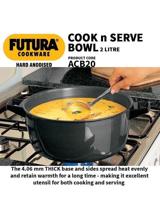 Hawkins Futura 2 Litre Cook n Serve Bowl, Hard Anodised Saucepan with Hard Anodised Lid, Sauce Pan for Cooking and Serving, Black (ACB20), Aluminium - Image 4