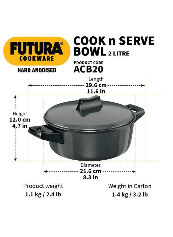 Hawkins Futura 2 Litre Cook n Serve Bowl, Hard Anodised Saucepan with Hard Anodised Lid, Sauce Pan for Cooking and Serving, Black (ACB20), Aluminium - Image 3