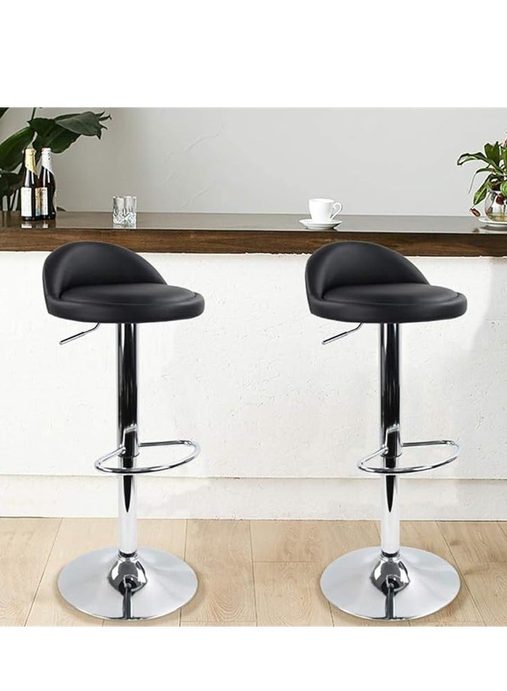 Generic 2Pcs Bar Stools, PU Leather Stool Chair High Stool Chair Adjustable Swivel Bar Chair with Footrest, Swivel Lift Kitchen Counter Pub Chair (Round Black 2Pcs)  - Image 1