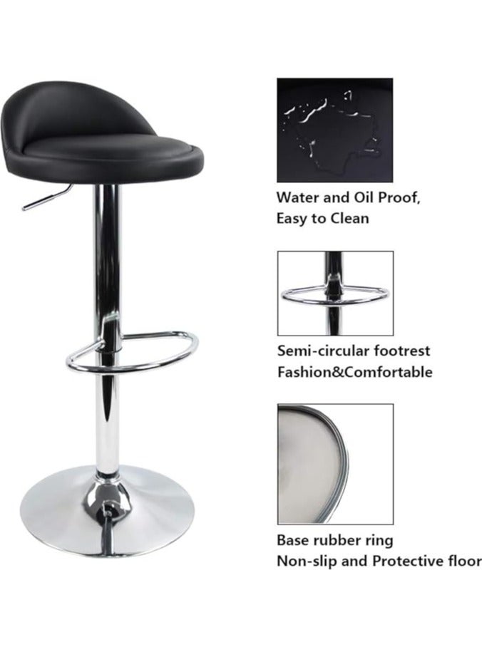 Generic 2Pcs Bar Stools, PU Leather Stool Chair High Stool Chair Adjustable Swivel Bar Chair with Footrest, Swivel Lift Kitchen Counter Pub Chair (Round Black 2Pcs)  - Image 2