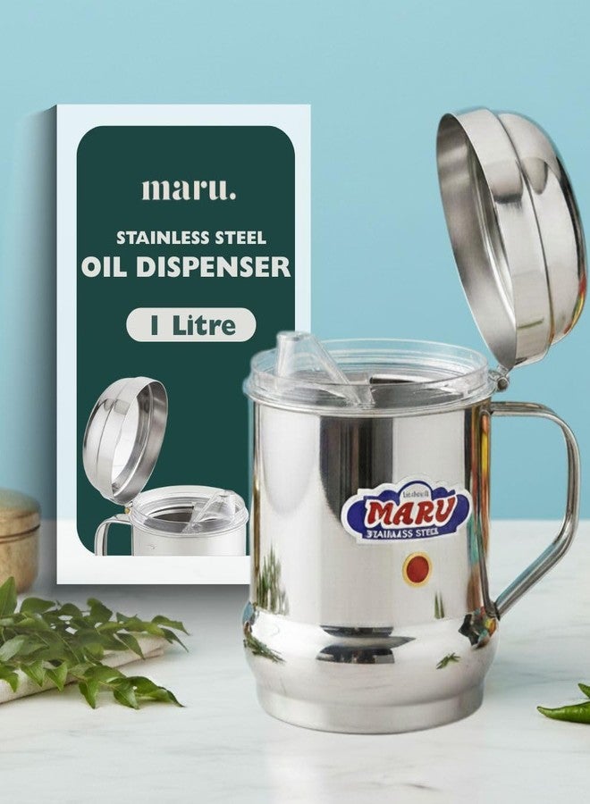 MARU Stainless Steel Oil dispensers for kitchen - Durable Oil container for kitchen with Handle, Ideal for Cooking Perfect Oil Dispenser for Daily Use (1000ML) - Image 1