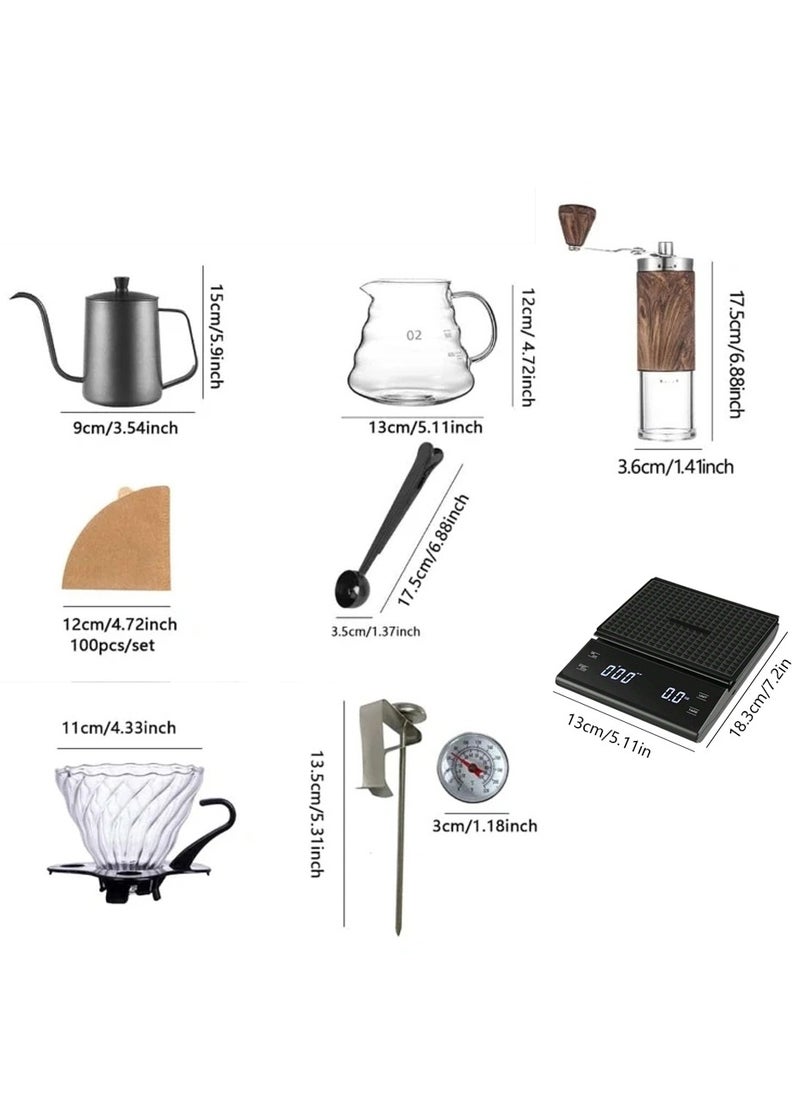 KADRAMA V60 Coffee Tool Set, 8-Piece V60 Pour Over Coffee Set All-in-One Portable Drip Coffee Maker with Timing Scale/Bean Grinder/Coffee Pot/Coffee Filter/100 Piece Coffee Paper/Bean Spoon  - Image 2