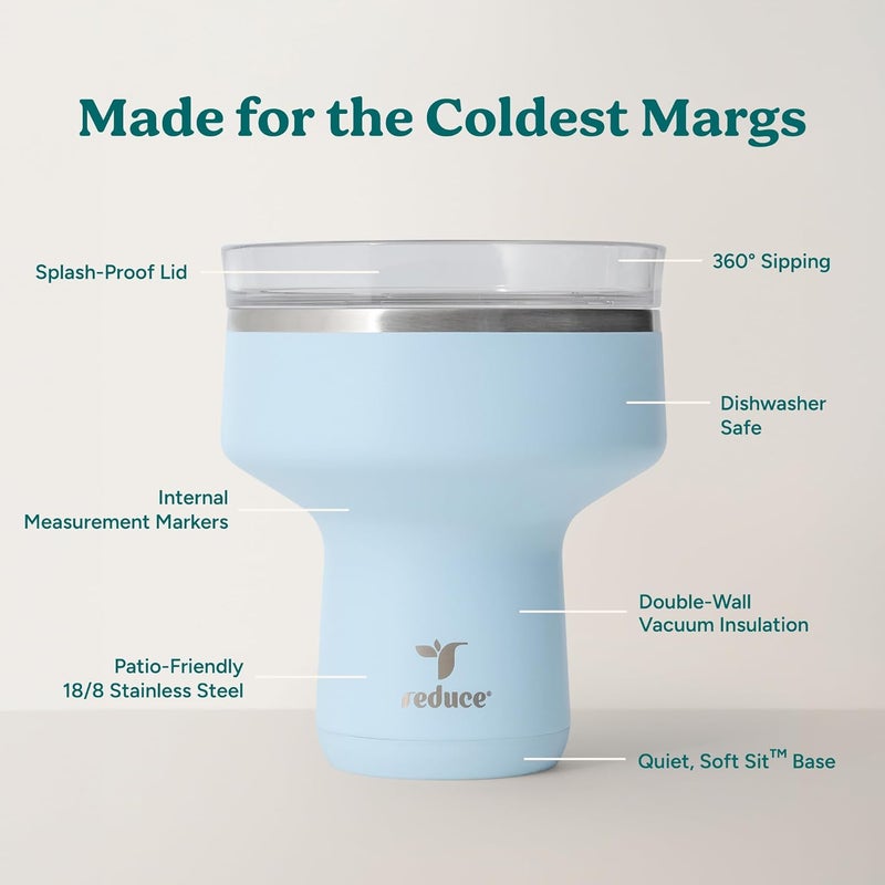 Cost effective fine quality REDUCE Saltini 16 oz Cocktail Tumbler - Insulated Margarita Tumbler with Lid - Keeps Drinks Cold for 10 Hours - 360 Sippable Martini Glass Alternative - Shatterproof, Perfect for Parties - Cloud Blue Good ventilation - Image 4