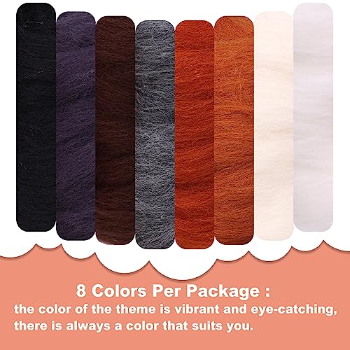 Wonvoc Needle Felting Wool 2.82 OZ (80 g), 8 Colors Wool Roving, Felting Wool Bulk, Wool Roving for Needle Felting, for DIY Craft Materials, White, Black, Brown - Image 3