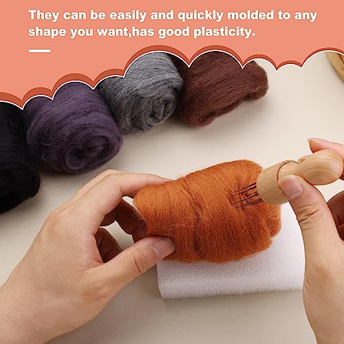 Wonvoc Needle Felting Wool 2.82 OZ (80 g), 8 Colors Wool Roving, Felting Wool Bulk, Wool Roving for Needle Felting, for DIY Craft Materials, White, Black, Brown - Image 4