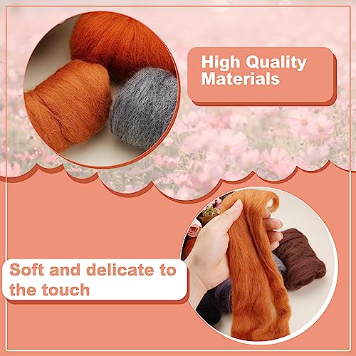 Wonvoc Needle Felting Wool 2.82 OZ (80 g), 8 Colors Wool Roving, Felting Wool Bulk, Wool Roving for Needle Felting, for DIY Craft Materials, White, Black, Brown - Image 5