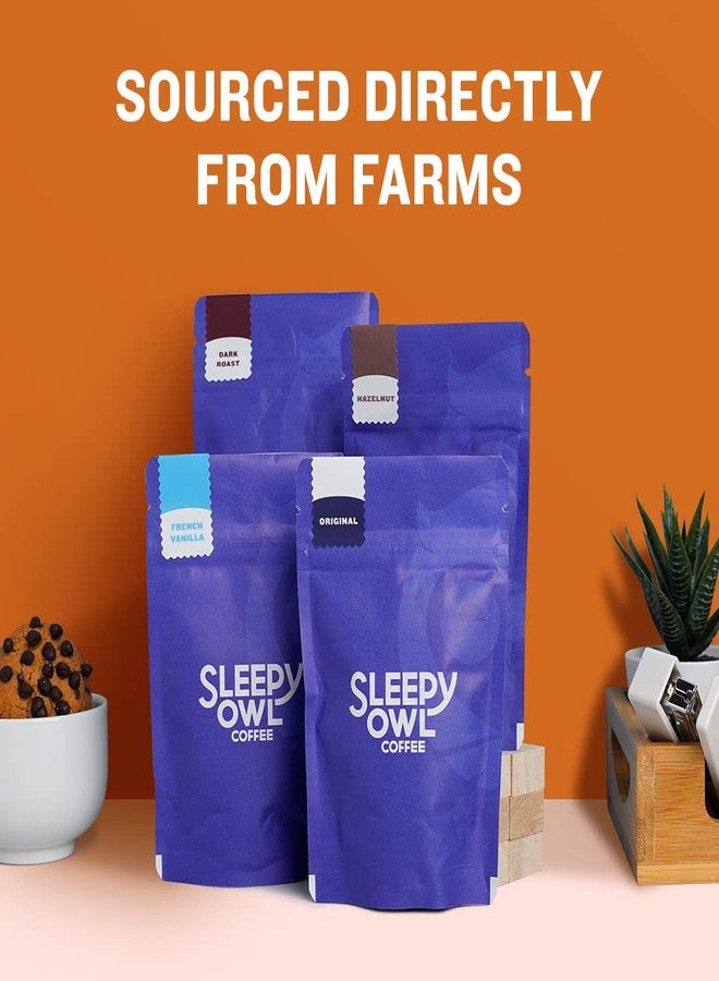 Sleepy Owl Ground Coffee Bag For French Press Sampler Pack | 50G X 4 Flavours - Dark Roast, Original Medium Roast, French Vanilla & Hazelnut | Coarse Grind | Directly Sourced From Chikmagalur - Image 3