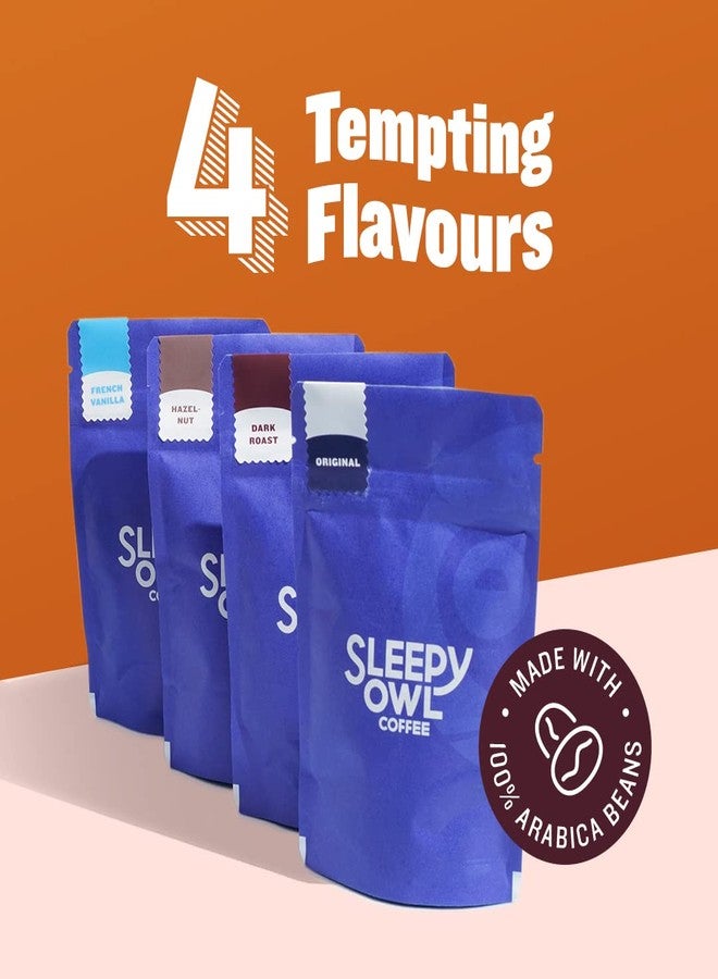 Sleepy Owl Ground Coffee Bag For French Press Sampler Pack | 50G X 4 Flavours - Dark Roast, Original Medium Roast, French Vanilla & Hazelnut | Coarse Grind | Directly Sourced From Chikmagalur - Image 2