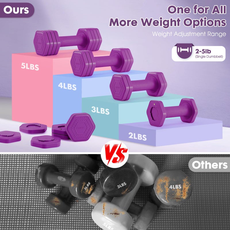 EQUIPRO Adjustable Dumbbell Set, 4 in 1 Weights for Women at Home, Hand Weights Dumbbells for Women, Each 2lb 3lb 4lb 5lb Fast Adjust Weight with Soft TPU Handle for Home Gym Exercise Training - Image 5