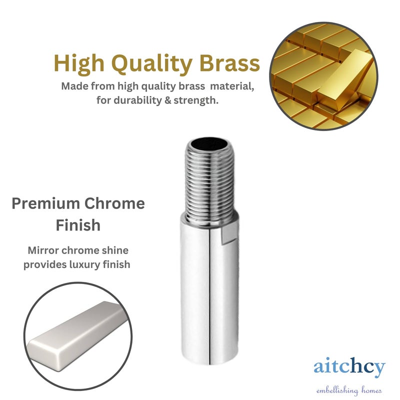 aitchcy Extension Nipple 4 Inch For Pipe | Full Brass 4Inch Extension Nipple For Pipe Fittings (Chrome Finish) (4inc Pack of 2) - Image 3