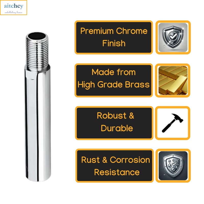aitchcy Extension Nipple 4 Inch For Pipe | Full Brass 4Inch Extension Nipple For Pipe Fittings (Chrome Finish) (4inc Pack of 2) - Image 4