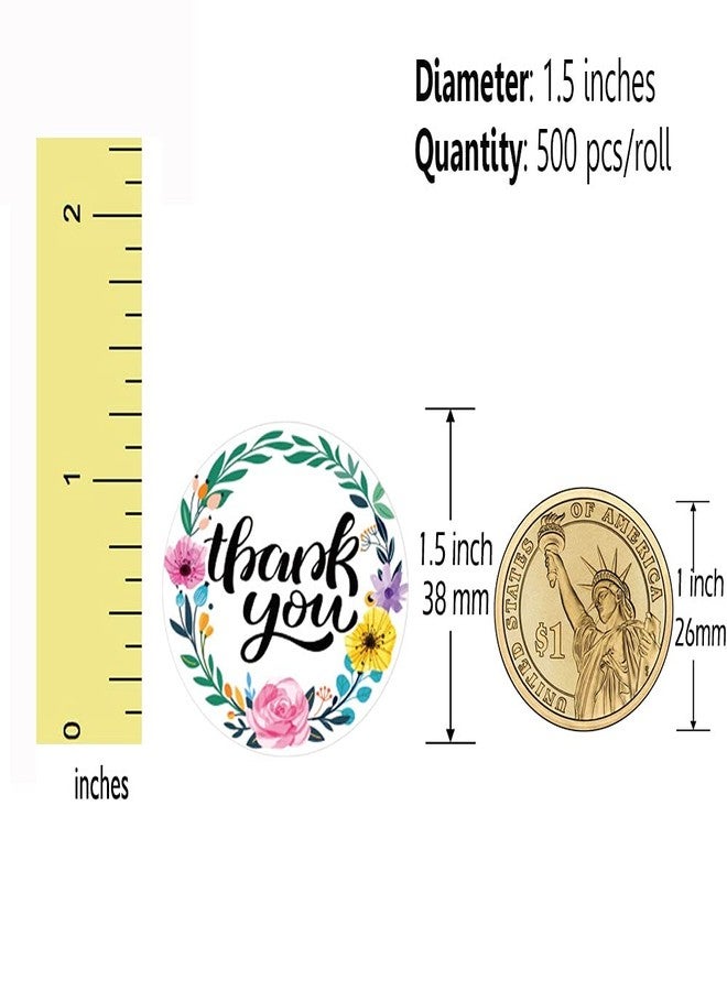 datsto 1.5 Inch Thank You Stickers, Round Floral Design in Roll, Perfect for Small Business, 500 Labels for Packaging, Boxes, Bags, Holiday, Envelope Stickers for Sealing and Decoration… - Image 3