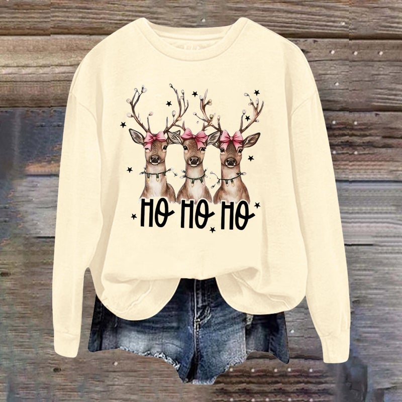2024 Retro Christmas Elk Print and Crewneck Sweat Autumn and Winter Top Trendy Ins Women - Image 5