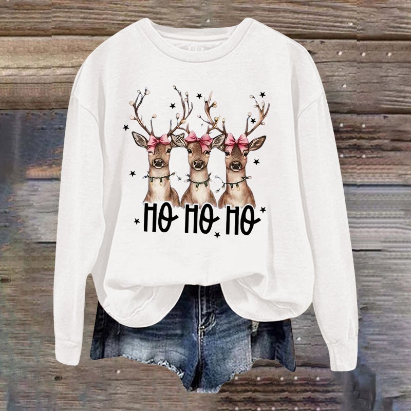 2024 Retro Christmas Elk Print and Crewneck Sweat Autumn and Winter Top Trendy Ins Women - Image 4