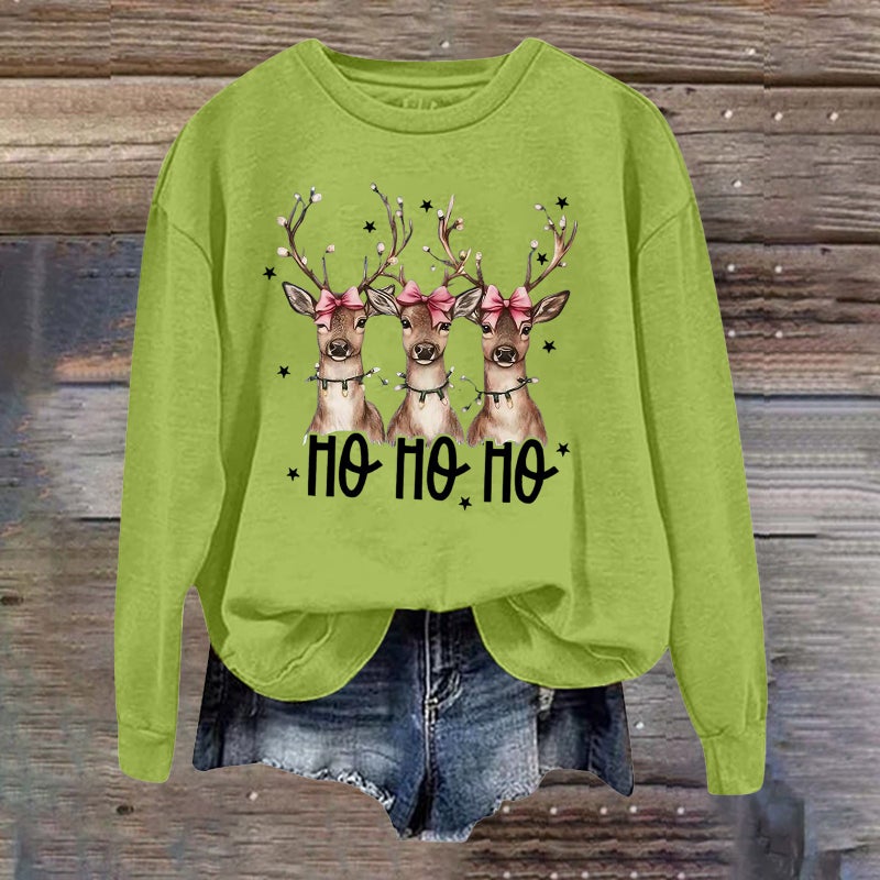 2024 Retro Christmas Elk Print and Crewneck Sweat Autumn and Winter Top Trendy Ins Women - Image 1