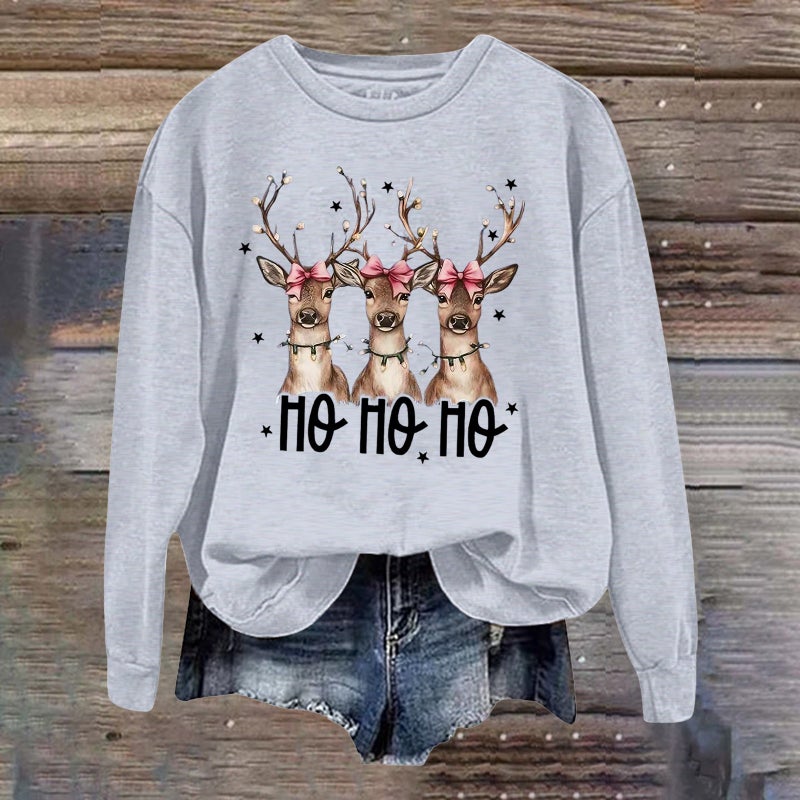 2024 Retro Christmas Elk Print and Crewneck Sweat Autumn and Winter Top Trendy Ins Women - Image 2