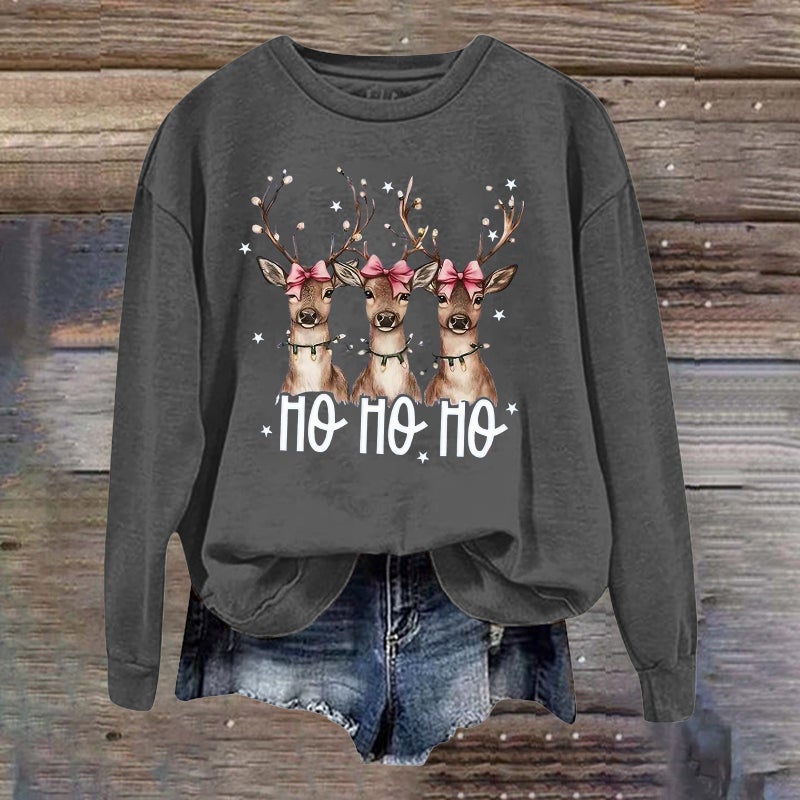 2024 Retro Christmas Elk Print and Crewneck Sweat Autumn and Winter Top Trendy Ins Women - Image 3