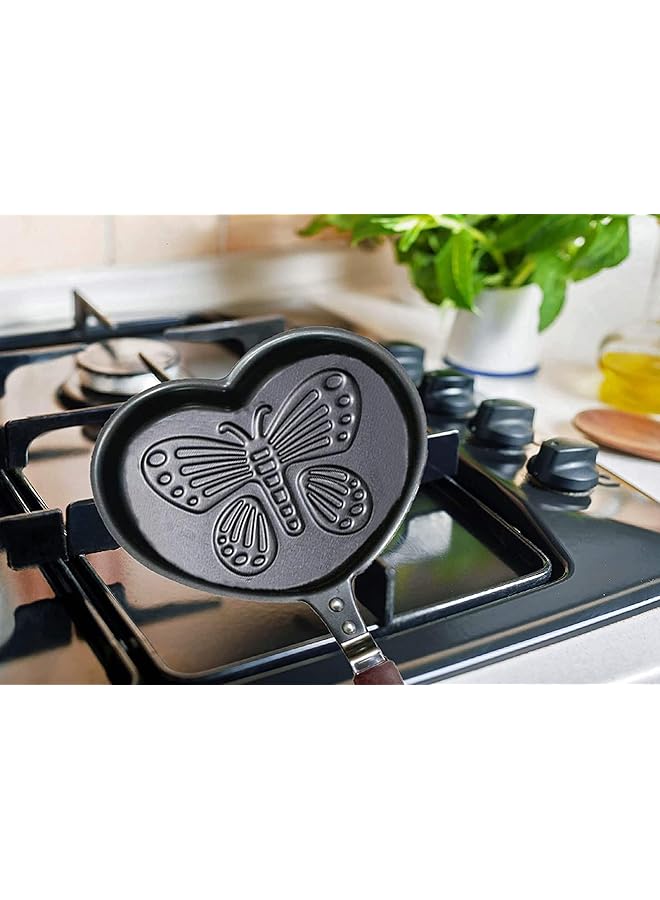 Gulfdealz Kitchen Cookware Mini Customized Heart Shaped With Butterfly Design Frying Pan, Fda Approved, Non Stick, Heat Resistant, 2Cm Dept, Carbon Steel Material   Black - Image 1