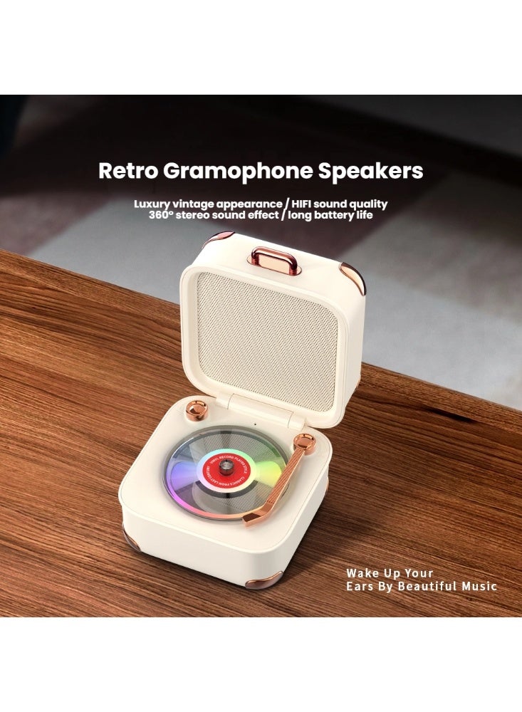 Retro Vintage Portable Bluetooth Gramophone Mini Speaker, Retro Wireless Phonograph Small Speaker Vintage Old Fashion Style with LED Lights Effect, Home Use Accessories Bedroom Desktop Speaker - Image 2