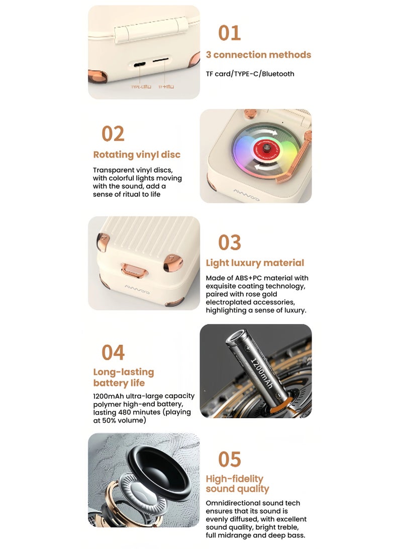 Retro Vintage Portable Bluetooth Gramophone Mini Speaker, Retro Wireless Phonograph Small Speaker Vintage Old Fashion Style with LED Lights Effect, Home Use Accessories Bedroom Desktop Speaker - Image 4