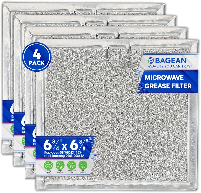 Bagean Microwave Filter replacement 6.81" x 6.34" Fits GE WB02X11534 Samsung DE63-00666A Microwave Grease Filter - Freshens and Filters Kitchen Air Entering the Over-the-Range Oven Stove Fan (4-Pack) - Image 1