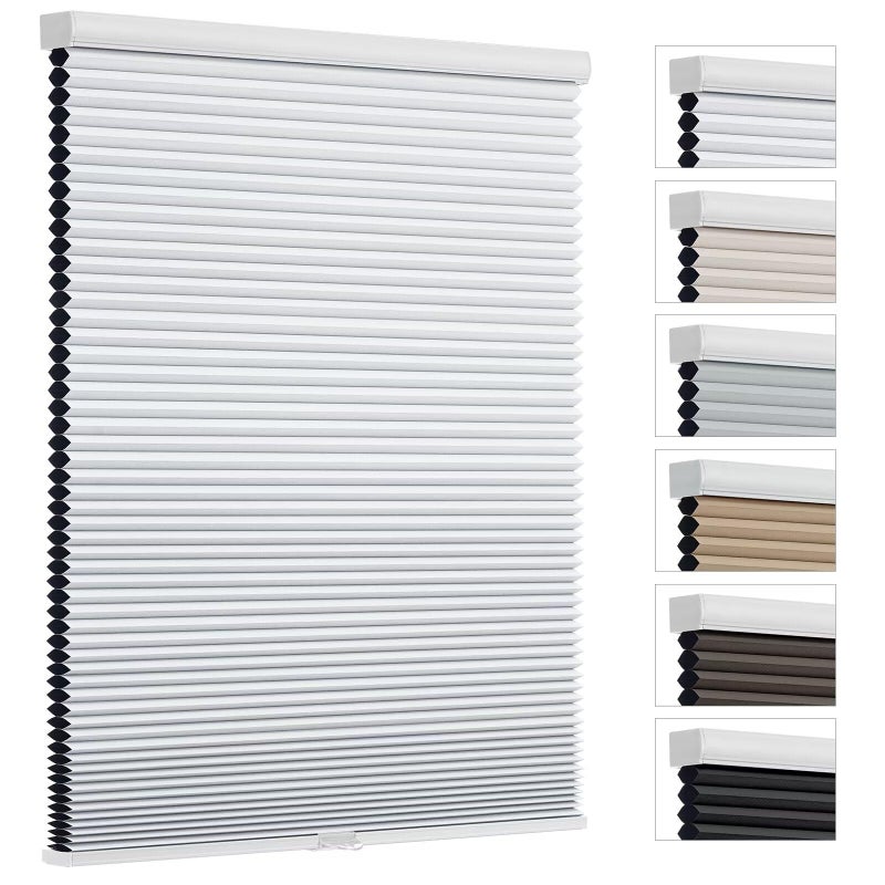 Changshade Cellular Blinds for Indoor Windows Doors Blackout Pull Down Shades Heat Light Blocking 15 Inch Honeycomb Accordion Thermal Insulated for Living Room Bedroom Bathroom 24 Wx64 H White