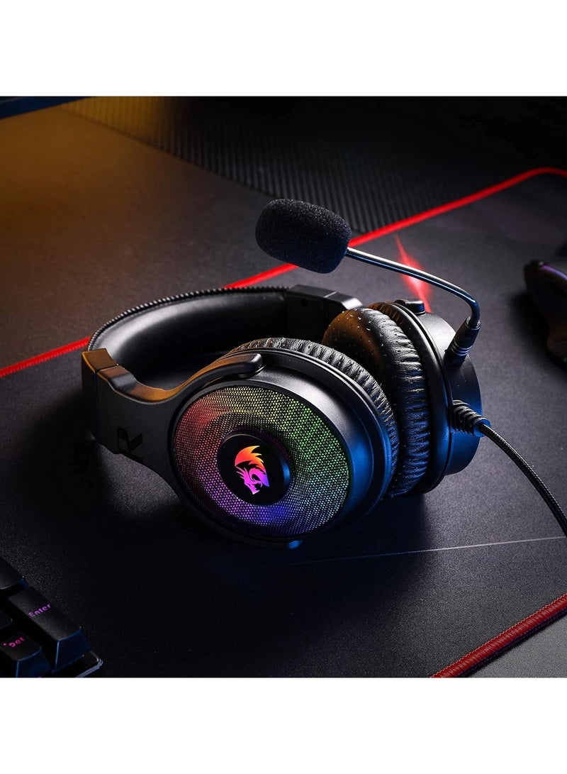 Redragon H350 RGB Wired Gaming Headset, Dynamic RGB Backlight - Stereo Surround-Sound - 50MM Drivers - Detachable Microphone, Over-Ear Headphones Works for PC/PS4/XBOX One/NS (Black) - Image 3