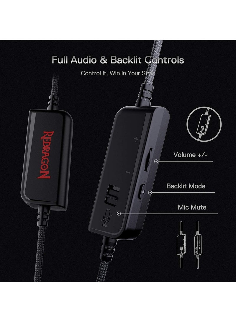 Redragon H350 RGB Wired Gaming Headset, Dynamic RGB Backlight - Stereo Surround-Sound - 50MM Drivers - Detachable Microphone, Over-Ear Headphones Works for PC/PS4/XBOX One/NS (Black) - Image 4