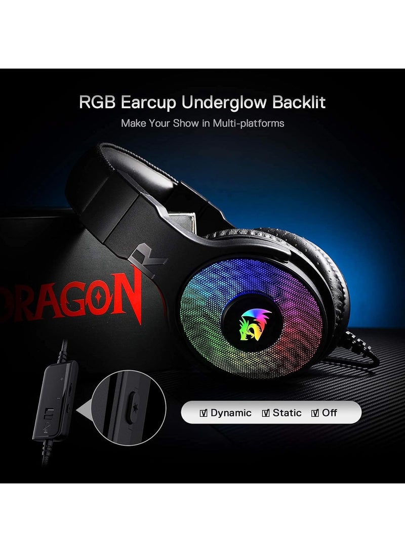 Redragon H350 RGB Wired Gaming Headset, Dynamic RGB Backlight - Stereo Surround-Sound - 50MM Drivers - Detachable Microphone, Over-Ear Headphones Works for PC/PS4/XBOX One/NS (Black) - Image 5