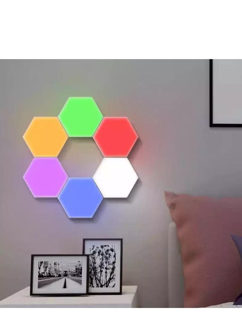 6-Piece Hexagonal Honeycomb RGB LED Light Kit White - Image 1