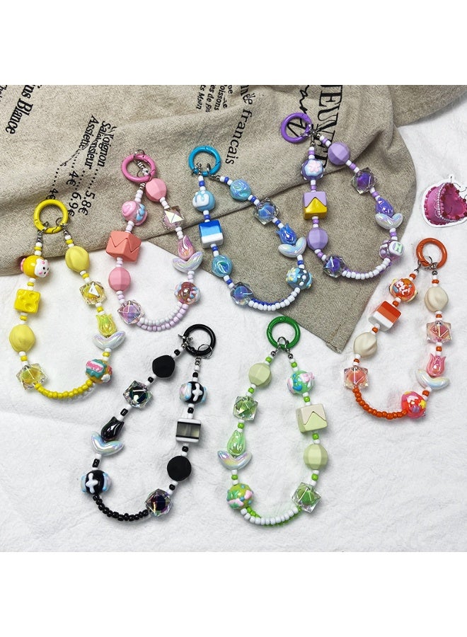NIBEMINENT Beaded Phone Lanyard, Anti Lost Removable Wrist Strap, Dopamine Girl Colorful Blossoms Bracelet Pendant, Phone Keychain Lanyard,Orange Red  - Image 2