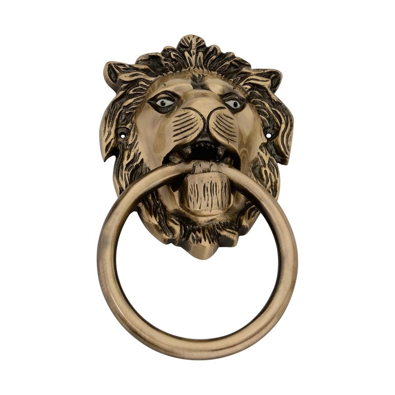 DEVDECOR Antique Brass Ring Door Knocker – Vintage Round Handle with Textured Grip for Main Door, Gate, or Cabinet – Classic Decorative Hardware (7x4 inch) - Image 1