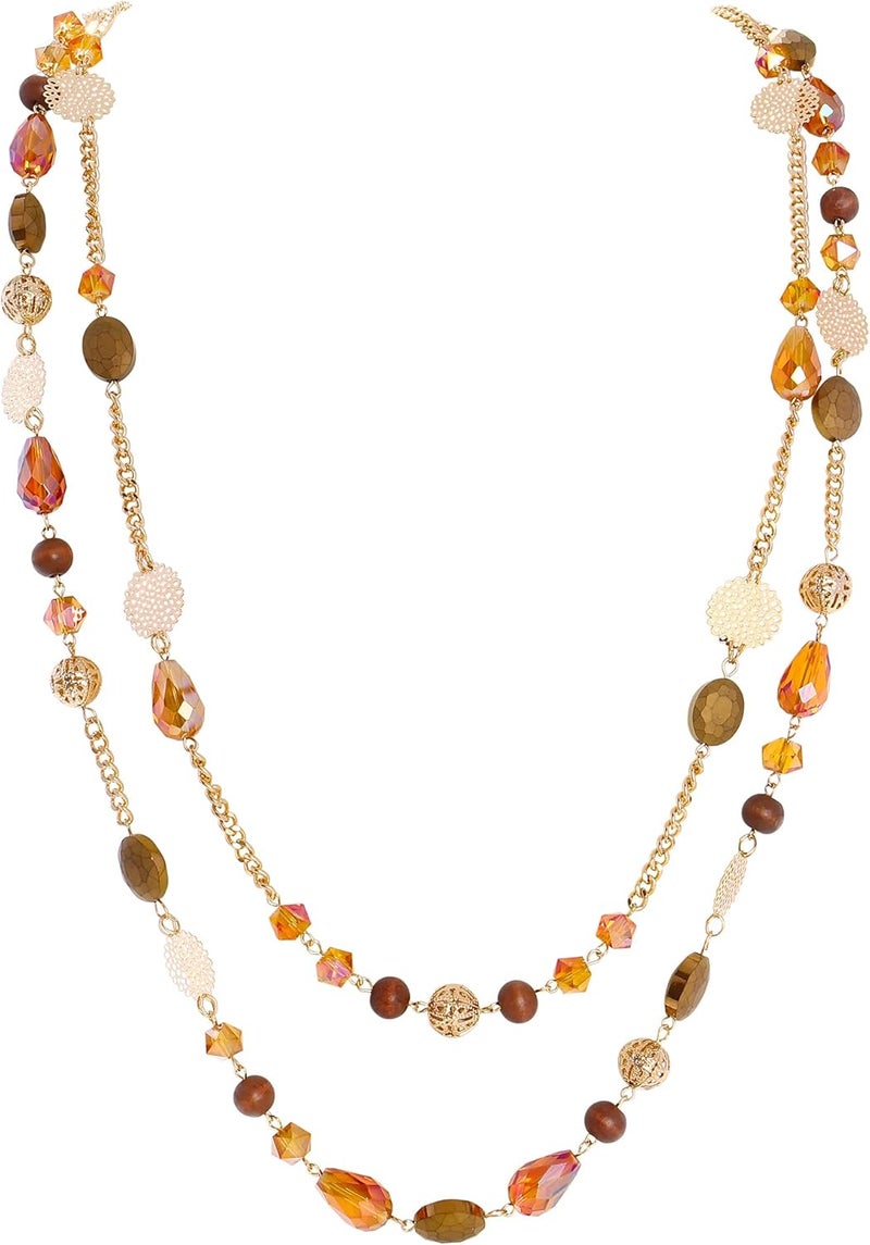 Bocar Long Necklaces for Women Trendy, Boho Layered Crystal Beaded Collar Necklaces for Women, Fashion Statement Necklaces Jewelry - Image 1