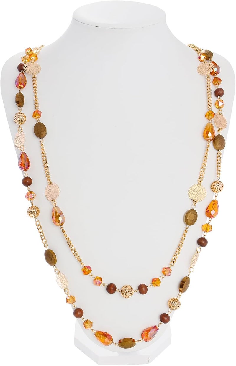 Bocar Long Necklaces for Women Trendy, Boho Layered Crystal Beaded Collar Necklaces for Women, Fashion Statement Necklaces Jewelry - Image 4