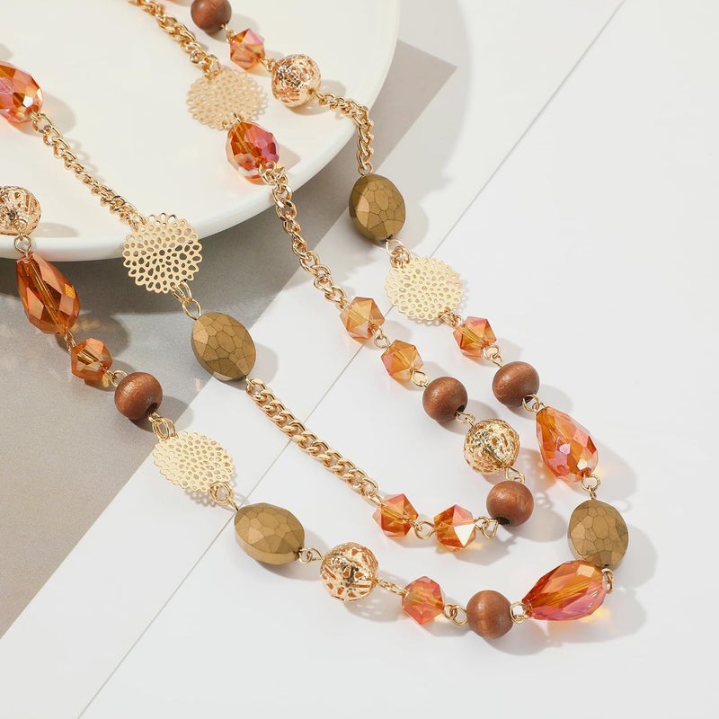 Bocar Long Necklaces for Women Trendy, Boho Layered Crystal Beaded Collar Necklaces for Women, Fashion Statement Necklaces Jewelry - Image 2