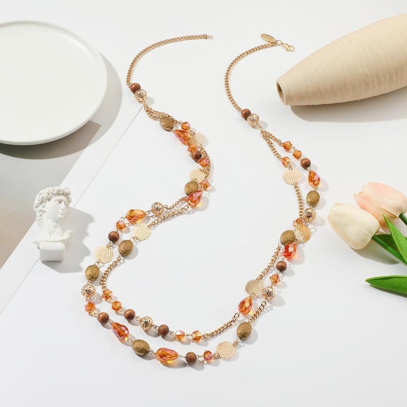 Bocar Long Necklaces for Women Trendy, Boho Layered Crystal Beaded Collar Necklaces for Women, Fashion Statement Necklaces Jewelry - Image 3