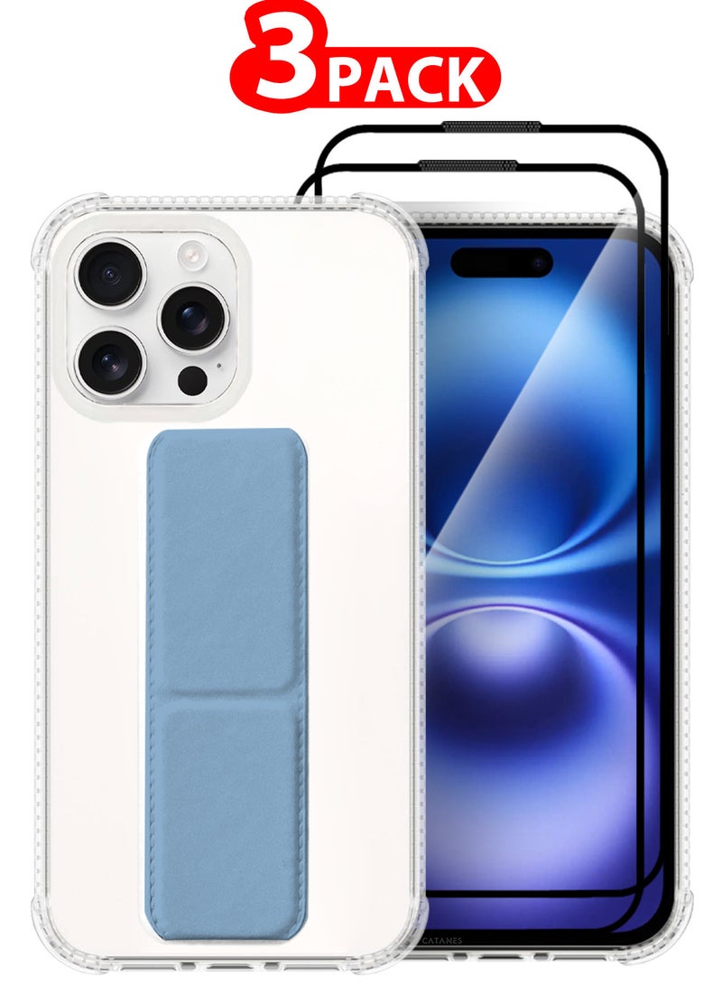 CATANES ( for iPhone 16 Pro Max ) 3 Pack, 1 Case and 2 Screen Protectors, with Phone Grip and Expanding Stand, Kickstand Fully Protective Cover with Phone Grip Holder - Image 1
