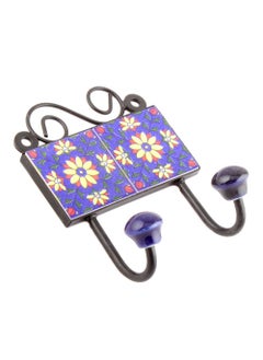 Indian-Shelf IndianShelf Handmade Ceramic Sunflower Wall Hooks Hangers Holders 1255 cm Blue 1 Piece  - Image 1