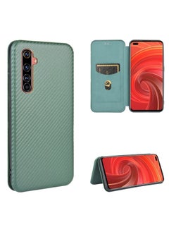 HuHa Case Cover For Realme X50 Pro / X50 Pro 5G Carbon Fiber Texture Horizontal Flip TPU + PC + PU Leather Case with Card Slot Green 