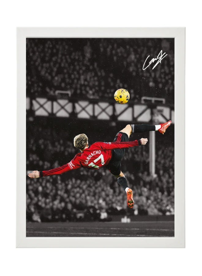 Alejandro Garnacho Iconic Bicycle Kick Framed Poster 30x40cm – Manchester United Football Wall Art, Printed Autograph, Soccer Memorabilia, Gift for Fans