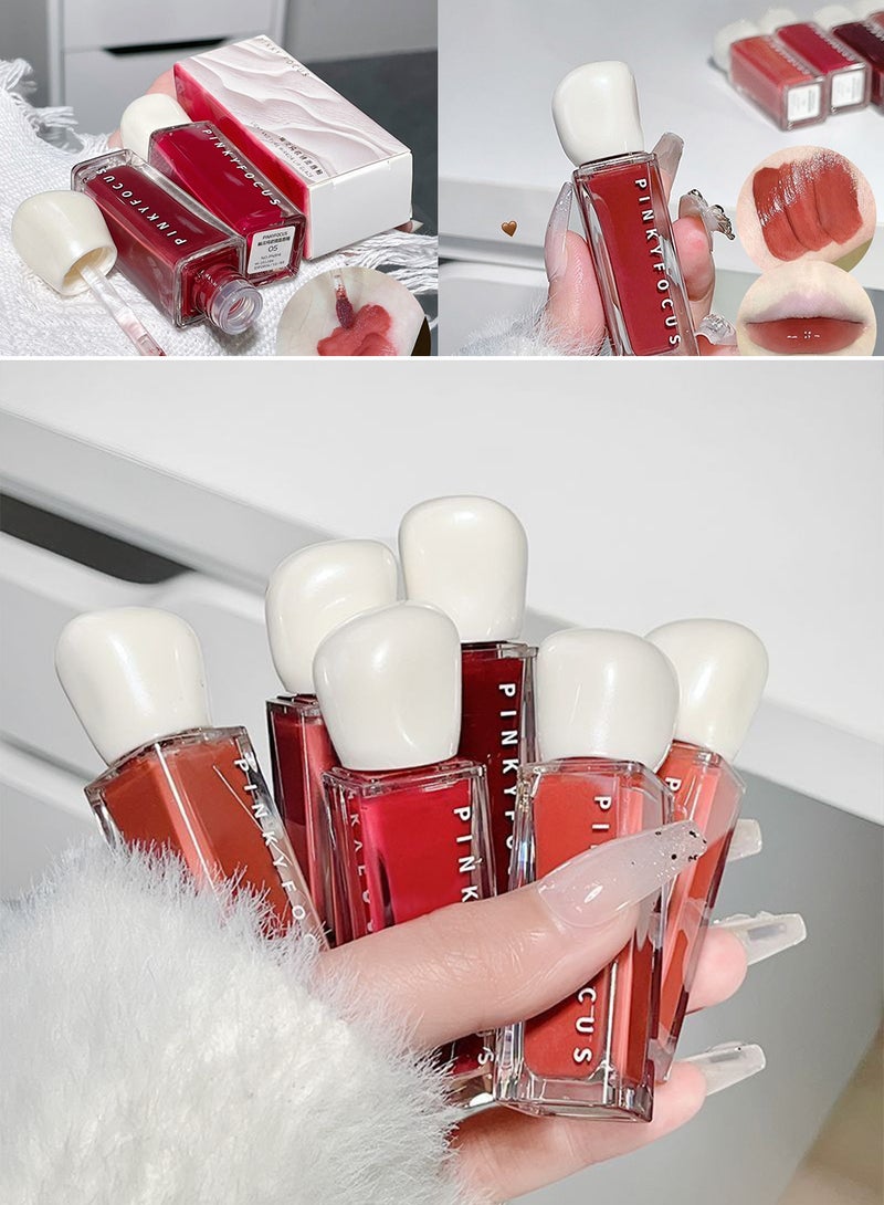 Pinkyfocus أحمر شفاه سائل لامع ومرطب يدوم طويلاً مقاوم للماء غير لاصق، خفيف ونقي، لامع، مناسب للفتيات والنساء، لون شفاه ممتلئ - Image 4