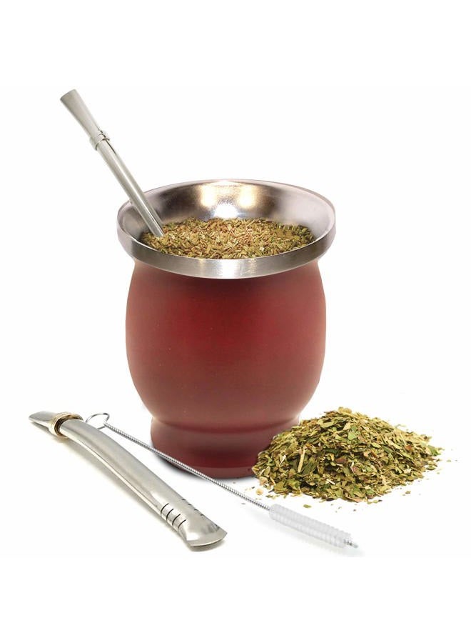 Norte Group Norte Yerba Mate Cup Kit, 8-Ounces Traditional Mate Tea Cup/Gourd Set | Includes 2 Bombillas (Yerba Mate Straw) & Cleaning Brush, Stainless Steel Cup, Double-Walled, Easy to Clean | Burgundy - Image 1
