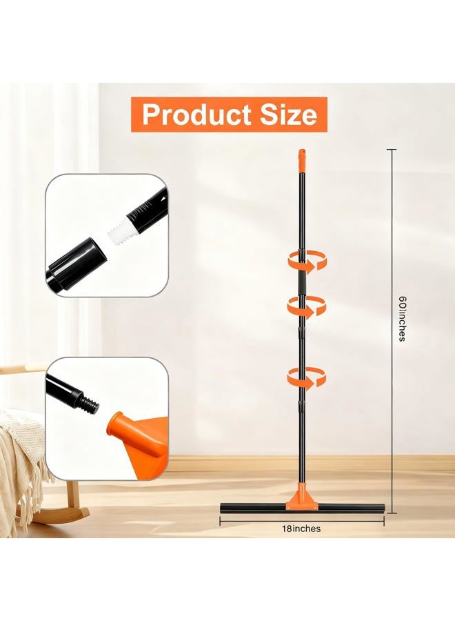 IERGOST Heavy Duty Floor Squeegee with Long Handle, 18" Rubber Wiper Broom for Concrete Tile Cleaning Commercial Scrubber Mop for Garage Deck Bathroom Kitchen Pool Glass - Image 2