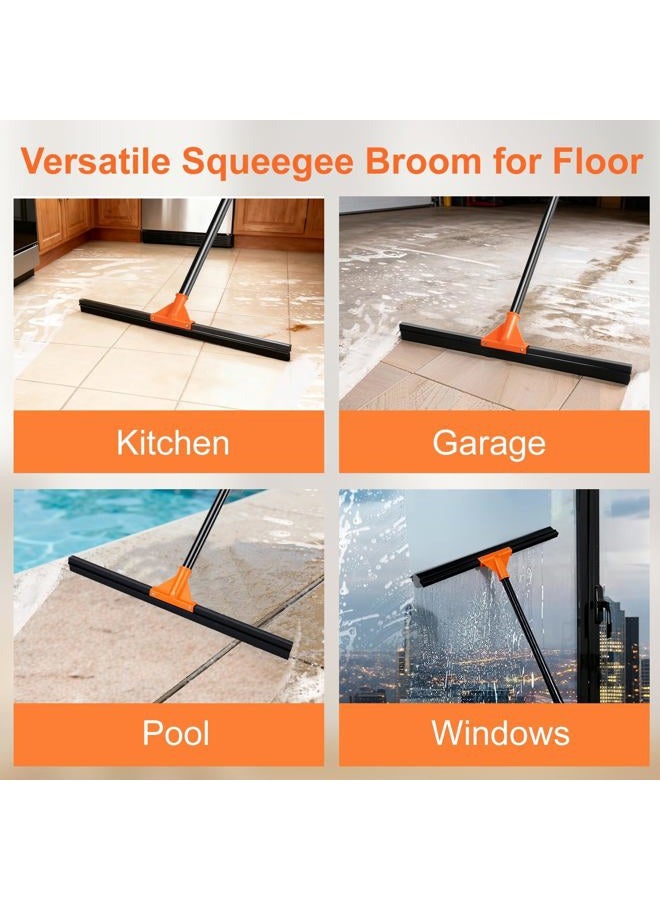 IERGOST Heavy Duty Floor Squeegee with Long Handle, 18" Rubber Wiper Broom for Concrete Tile Cleaning Commercial Scrubber Mop for Garage Deck Bathroom Kitchen Pool Glass - Image 4