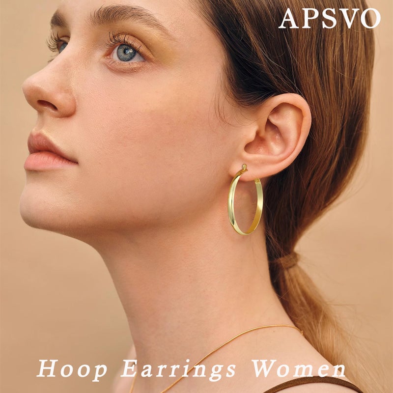 Apsvo 14K Gold Plated Hoop Earrings for Women,5mm Wide Large Hoop Earring Sterling Silver Post Chunky Gold Hoops for Women 30/40/50/60//70MM - Image 3