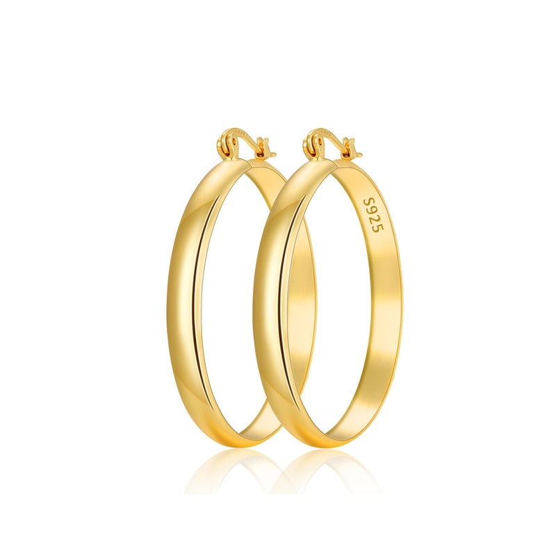 Apsvo 14K Gold Plated Hoop Earrings for Women,5mm Wide Large Hoop Earring Sterling Silver Post Chunky Gold Hoops for Women 30/40/50/60//70MM - Image 1