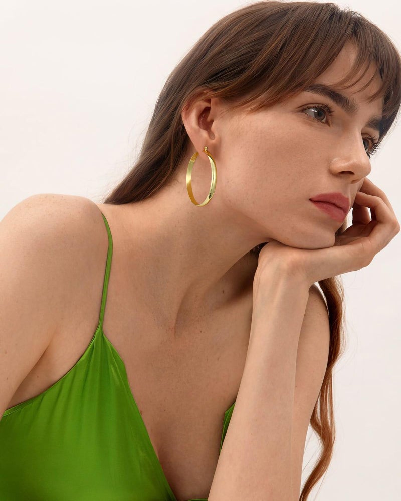 Apsvo 14K Gold Plated Hoop Earrings for Women,5mm Wide Large Hoop Earring Sterling Silver Post Chunky Gold Hoops for Women 30/40/50/60//70MM - Image 4