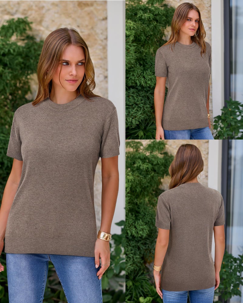 Arach&Cloz Women's Fashion Fall Spring Tops Vacation Cruise Outfits Summer Short Sleeve Sweaters Blouse Teacher Easter Clothing Business Casual Dressy Trendy 2026 (Coffee,S) - Image 5
