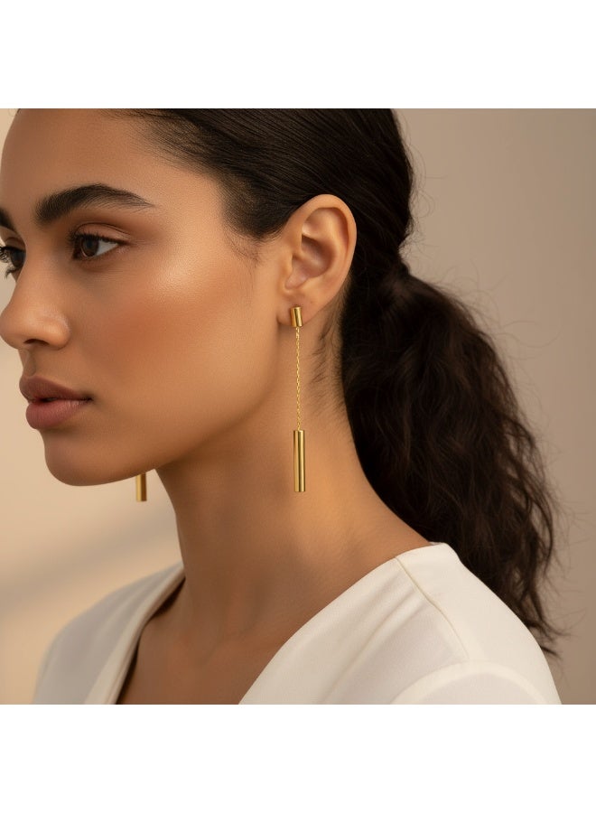 AMETOER New Fashion Tassel Stainless Steel Stud Earrings | Long 18K Gold Plated Colorfast European & American Niche Design - Image 2